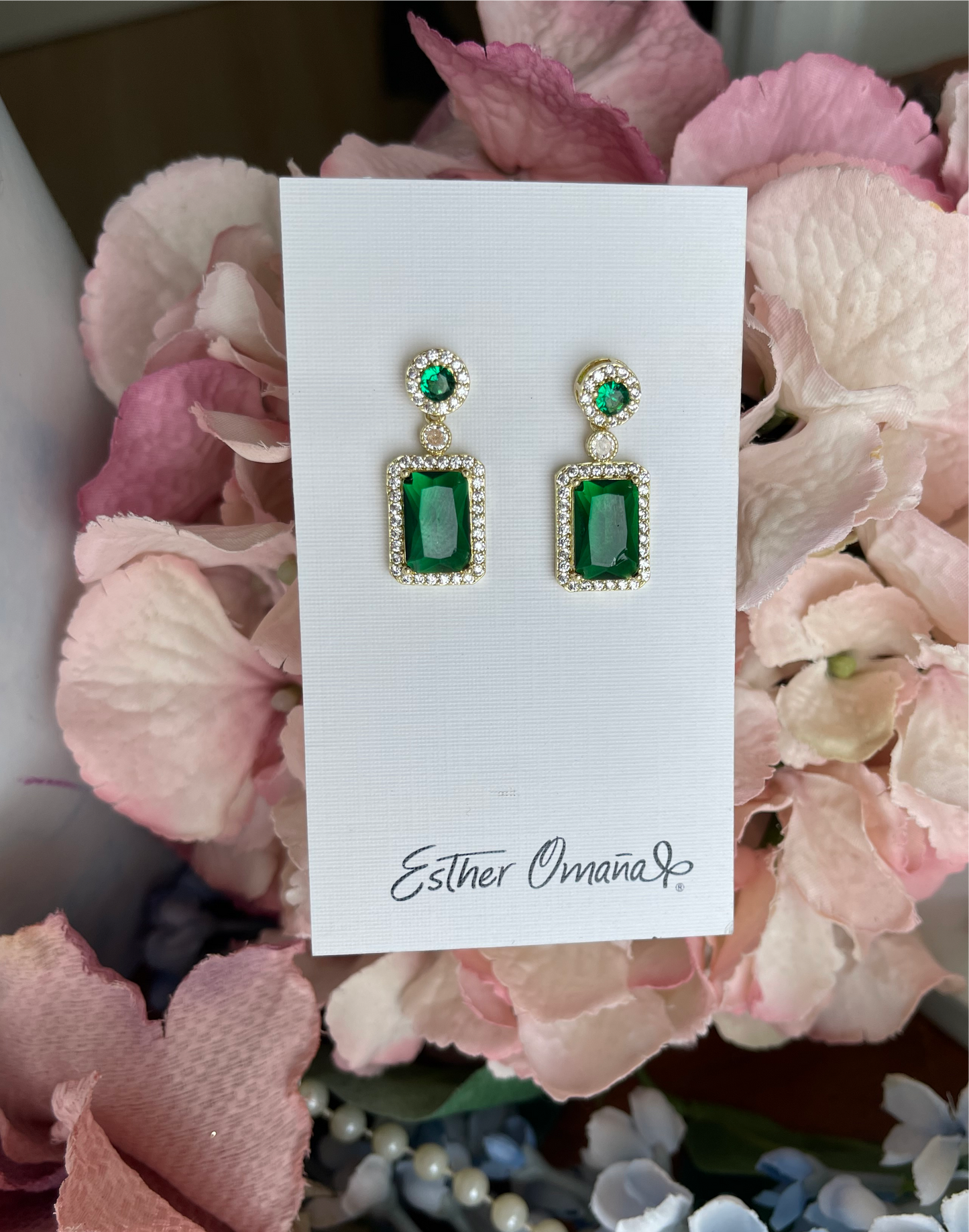 Outlet Aretes dorado con verde esmeralda AR1007