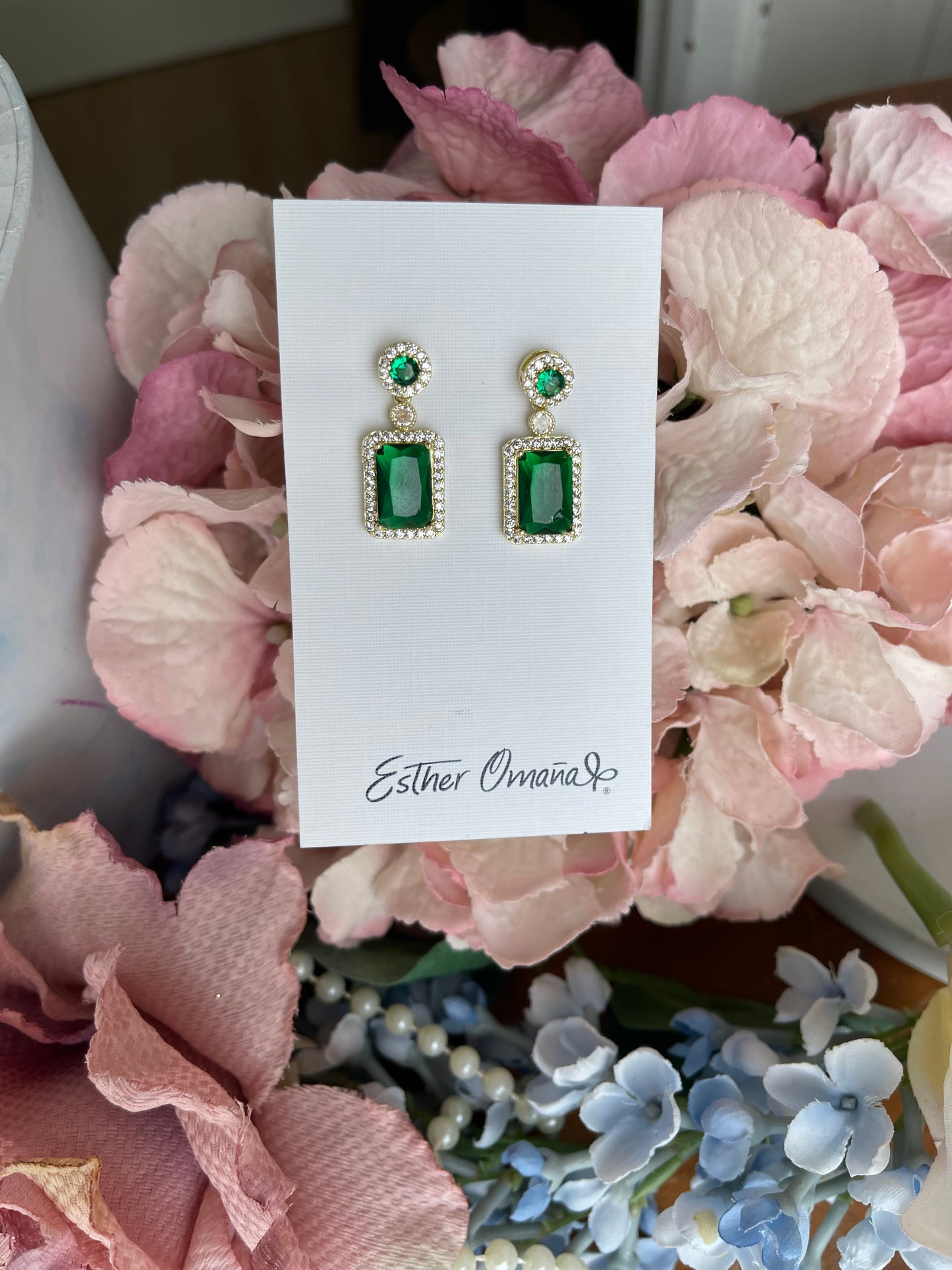 Outlet Aretes dorado con verde esmeralda AR1007